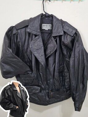 Vintage Leather Jacket - Women Size SMALL - Black Genuine Leather Bomber Jacket
